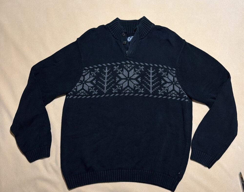 Chaps Men’s Black 1/4 Button Up Christmas Winter Holiday New Year Sweater Size L